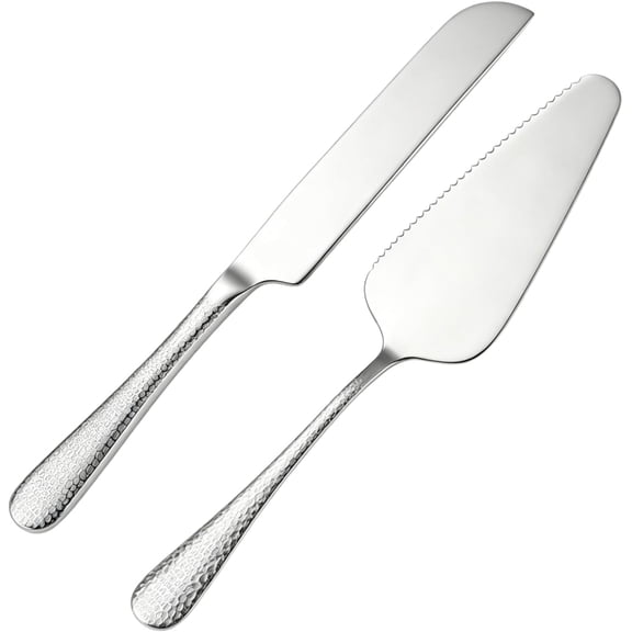 Cake Knife and Server Set, 2-Piece Stainless Steel Wedding Cake Cutting Set | Elegant Hammered Handle Design Premium Stainless Steel Perfect for Weddings, Birthdays & Anniversaries