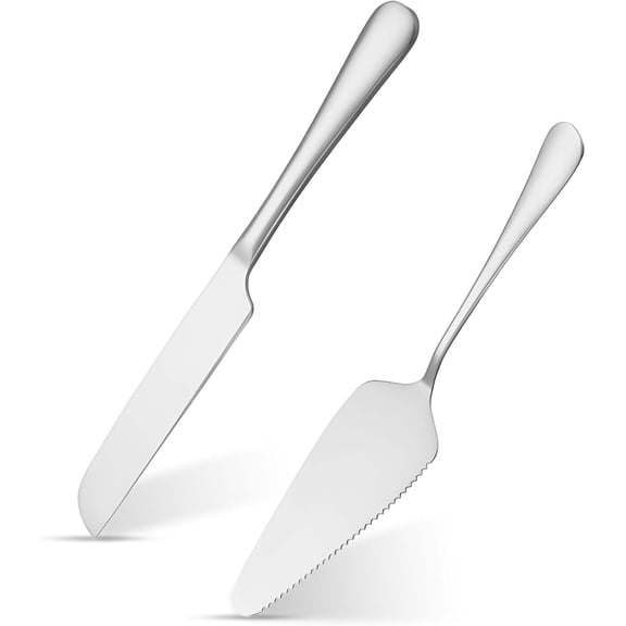 Cake Knife and Server Set, Silver Stainless Steel Pie Server Cake Cutting Set for Wedding, Cake Cutter Cake Knife Serving Set for Wedding, Birthday and Parties (Silver)