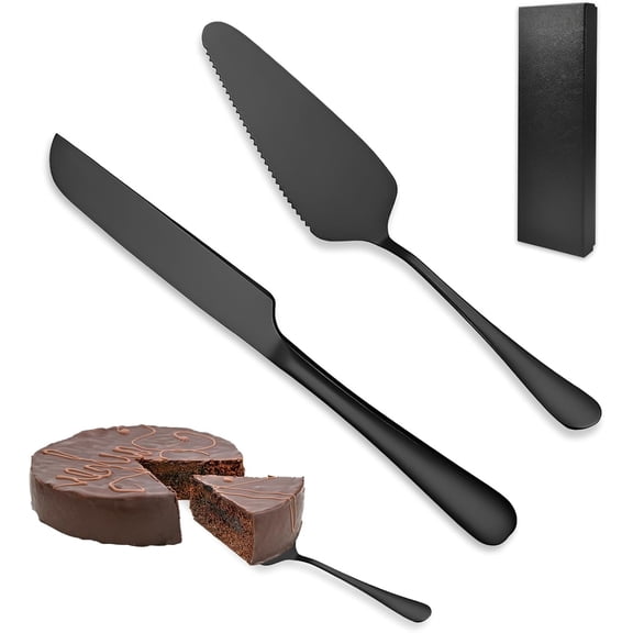 Cake Knife and Server Set, Stainless Steel Pie Server Cutting for Gathering, Cake Cutter Desert Knife Serving Set for Wedding, Birthday and Parties (Black)