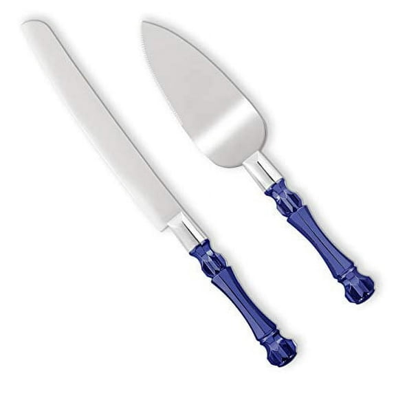 2-Piece Cake Cutting Set - Wedding Cake Knife Set - Match Event Theme - Blue