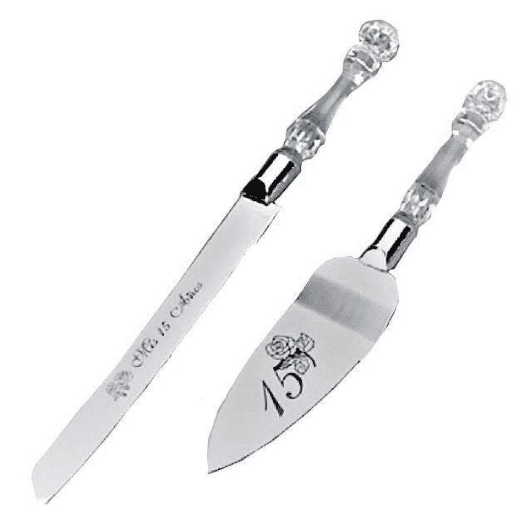 Cake Knife and Server Set Mis Quince Anos Birthday Quinceanera Acrylic Handle