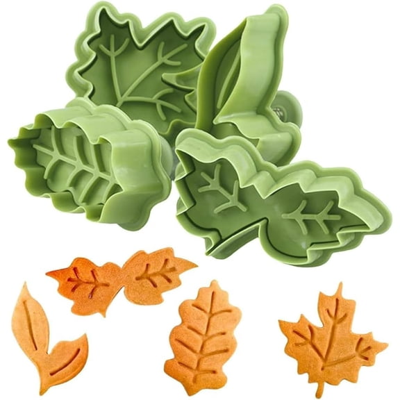 Cake Leaves Baking Pie Crust Mold Cookie Cutters, Pastry/Fondant Stampers/Apple Pie for Thanksgiving, Set of 4 (Random Color)