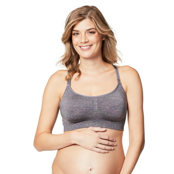 Cake Maternity Cotton Candy Wirefree Nursing Bra for Breastfeeding, Seamless Maternity Sleep Bra, Charcoal Fleck, Large