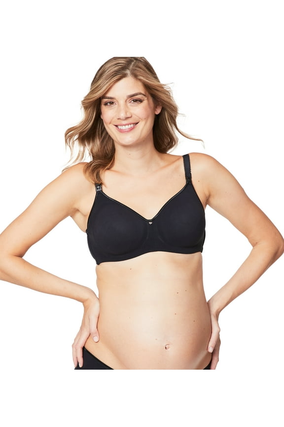 Croissant Soft Wire Nursing Bra for Breastfeeding, Full Cup Flexi Wire Supportive Maternity Bra, 38E UK/ 38F US, Black
