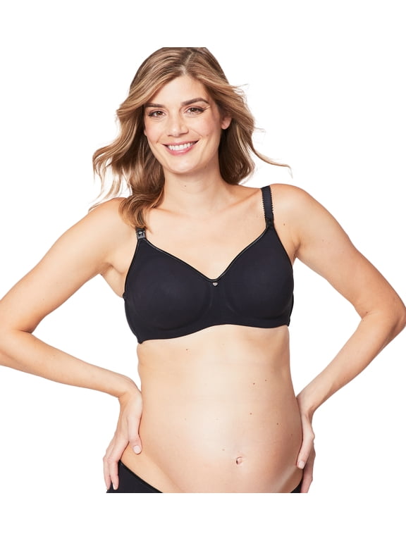 Croissant Soft Wire Nursing Bra for Breastfeeding, Full Cup Flexi Wire Supportive Maternity Bra, 38E UK/ 38F US, Black