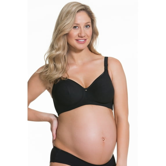 Cake Maternity Croissant Soft Wire Nursing Bra for Breastfeeding, Full Cup Flexi Wire Supportive Maternity Bra, 38F UK/ 38G US, Black