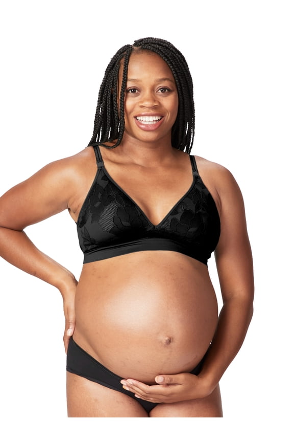 Freckles Recycled Wire Free Nursing Bra for Breastfeeding, Wireless Maternity Bra (for B-E Cups), Black, Large
