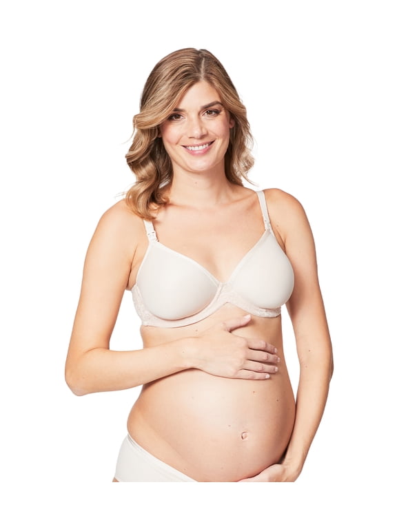 Waffles Flexi Wire Nursing Bra for Breastfeeding, Supportive Pregnancy Maternity Bra, Beige, 38E UK/ 38F US