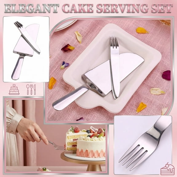 Cake Model and Server Set, Stainless Steel Cutlery Set, Disposable Dessert Plates, Cake Portioning, Bridal Events, Light , 11 Pack