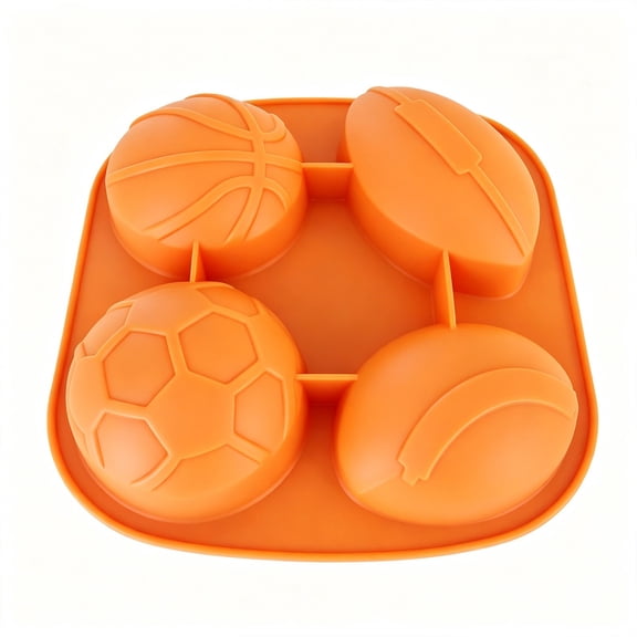 Cake Mold,4 Cavity Sports Ball Shaped Candy Molds,Basketball Volleyball Rugby Soccer Silicone Mold for Chocolate & Candy Home Baking,9.6x10.2 Inch