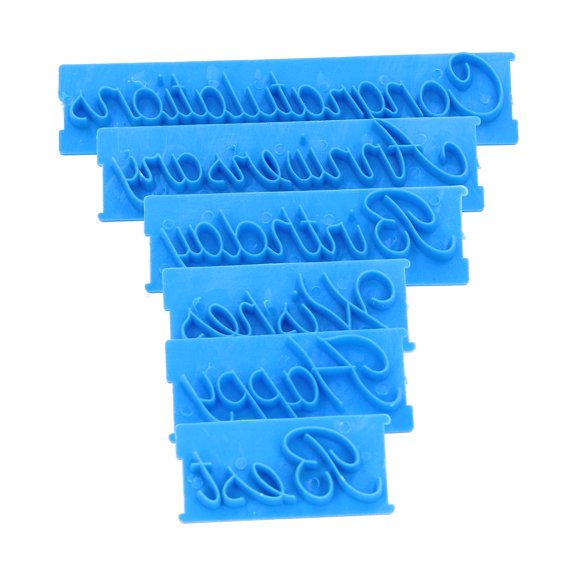 Cake Mold Alphabet Stamp Set Words Stamp Happy Birthday Congratulation Anniversary Best Wishes Blue 6pcs