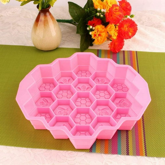 Cake Mold, Large Honeycomb Silicone Soap Mold, 19-Hole Baking Cake Mold Bakeware for Jelly, Chocolate, Cake, Fondant, for Family or Friends Party, Pink