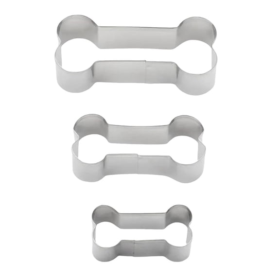 Cake Mould 3-Piece Stainless Steel Dog Bone Cutter Kit for Baking DIY and Shaping, Silver