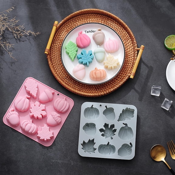 Cake Mould for Autumn Themed Pumpkin Leaves Fruit Shape Silicone Chocolate Cake Pan, 6.8 inch, Sky Blue