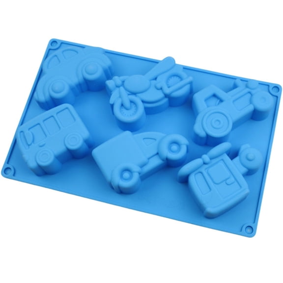 Cake Mould for Baking Silicone Car Truck Cake Pan 6 Cavities Ideal for Chocolate Crafting Dessert, 26.8 cm, Blue