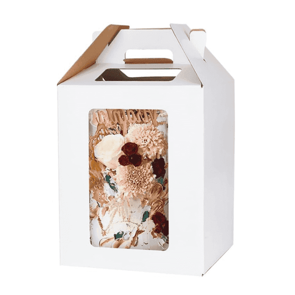Cake Packaging Box,Portable Cake Box,Tall Cake Boxes,Disposable Layer Tall Cake Carrier with Window,Large Tierd Cake Take Out Transport Containers,for Birthday Wedding Party (White)