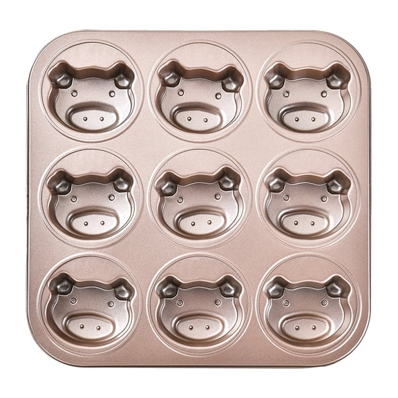 Cake Pan Rose Gold 9 Grid Metal Bakeware Single Mold, Anti-Rust Heat Conduction Pastry Tray, Non-Stick Silicone Mold for Homemade Muffin Dessert Daily Kitchen Use