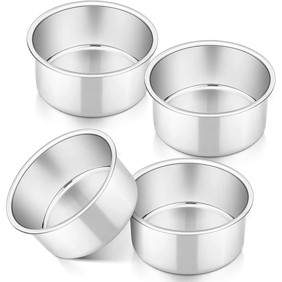 Cake Pan Set of 4, Stainless Steel Baking Round Cake Pans Tins Bakeware for Birthday Wedding, Leak-proof & Easy Clean, Mirror Finish & Easy Releasing, 4 Inch