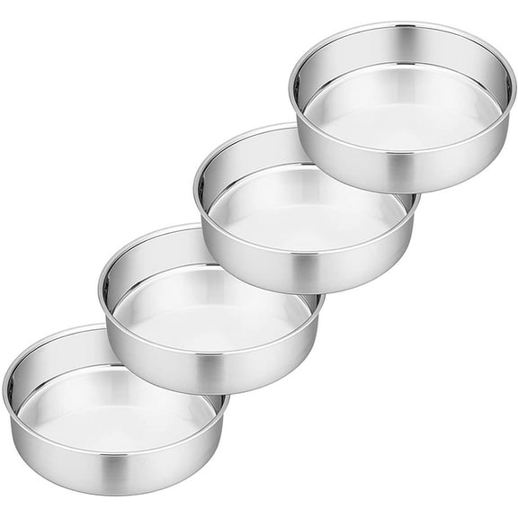 Cake Pan Set of 4, Stainless Steel Baking Round Cake Pans Tins Bakeware for Birthday Wedding, Leak-proof & Easy Clean, Mirror Finish & Easy Releasing, 6 Inch