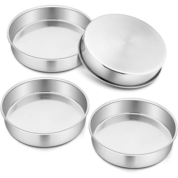Cake Pan Set of 4, Stainless Steel Baking Round Cake Pans Tins Bakeware for Birthday Wedding, Leak-proof & Easy Clean, Mirror Finish & Easy Releasing, 9.5 Inch