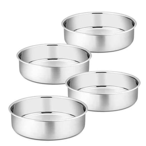 Cake Pan Set Of 4 Stainless Steel Baking Round Pans Tins Bakeware For Birthday Wedding Leak-proof & Easy Clean Mirror Finish Releasing 8 Inch