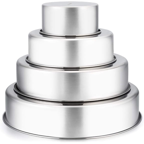 Cake Pan, Stainless Steel Round Baking Pans Set for Layer Cake Pie | 4'' & 6'' & 8'' & 9 1/2 '', Smash Cake Pan Tier Cake Tins, for Baking Serving at Camping Wedding, Oven & Dishwasher Safe - 4 count