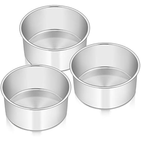 Cake Pans Set of 3, 6 x 3 Inch Stainless Steel Round Cake Baking Pans Tins for Wedding Birthday, Deep Side & Non-toxic, Oven & Dishwasher Safe, Mirror Finish & Straight Side