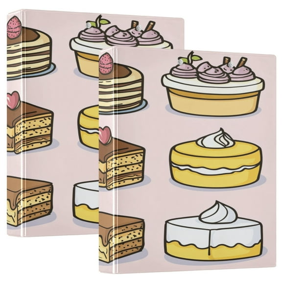 Cake Pattern Design 12.4x10.6in PVC Round Ring Binder, D-Ring 3-Hole, Metal Clip, 200 Sheets