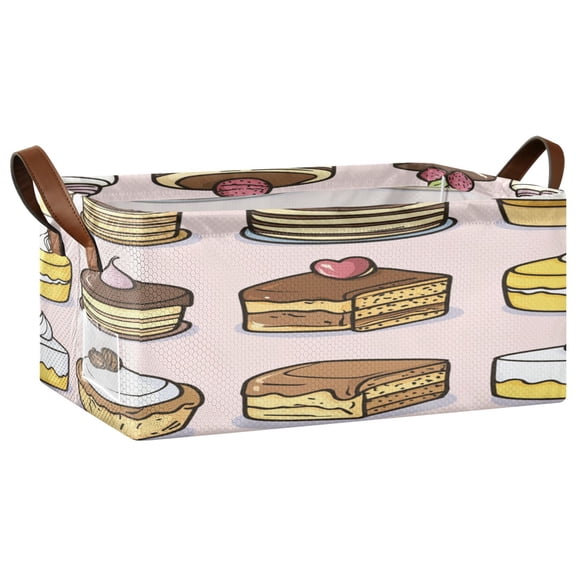 Cake Pattern Design Open Home Storage Bins Foldable Metal Frame Shelf Baskets 16.9x11.4x7.7in Water-Resistant