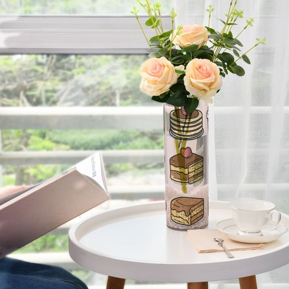 Cake Pattern Design Plastic Vase 11.8'' x 3.9'' Transparent Non Breakable Decorative for Family