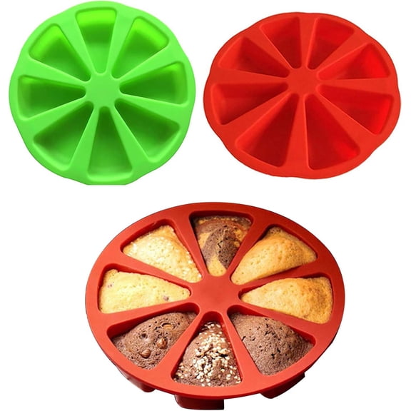 Cake Pie Slice Mold, 8 Cavity Cake Pie Slice Silicone Mold Non Stick Triangle Demolding Dishwasher Safe for Pizza Slices, Brownies Muffins, Cheesecake, Pastry, Cornbread(Red-1PCS)