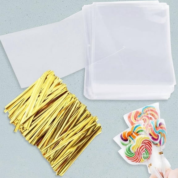 Cake Pop Bags, 300 Pcs Cellophane Treat Bags with Twist Ties OPP Plastic Bags for Lollipop Candy Chocolate Cookie Wrapping