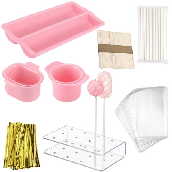 8 Pcs Cakesicle Mold Set, Cake Pop Mold with 9.3 in Tray and 12-Hole Acrylic Stand, Complete Baking Tools Kit Including 5.9 in Sticks, Bags and Ties for Birthday Party Wedding Desserts