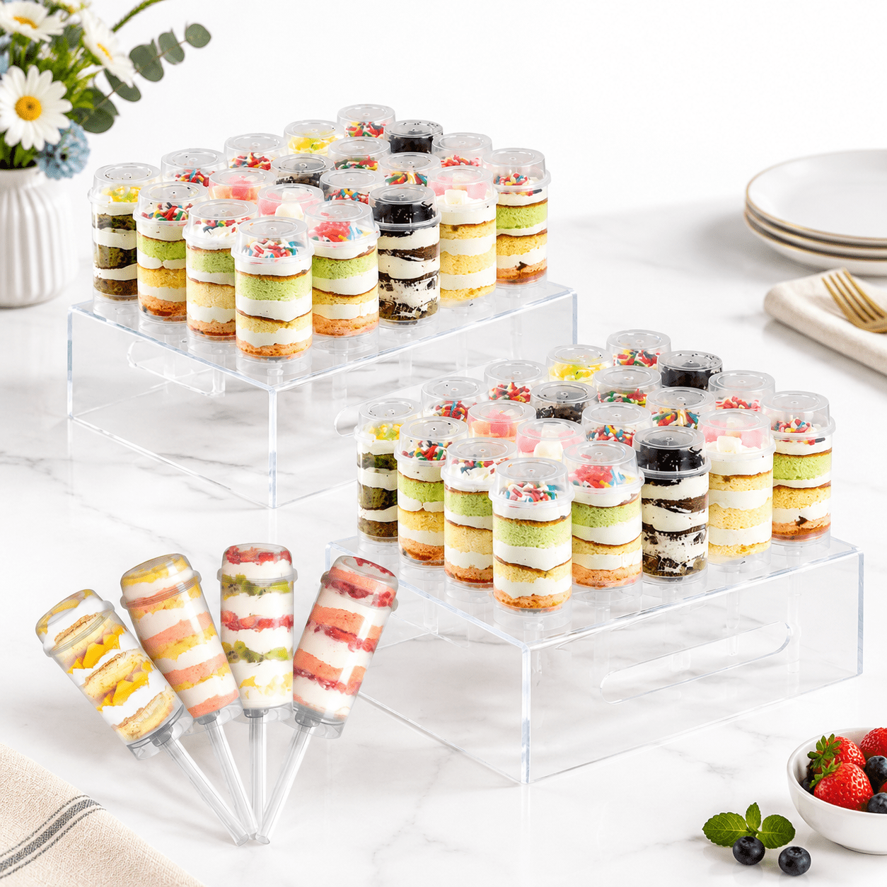 Cake Pop Display Set with 2 Holders and 56 Lidded Push Containers for ...