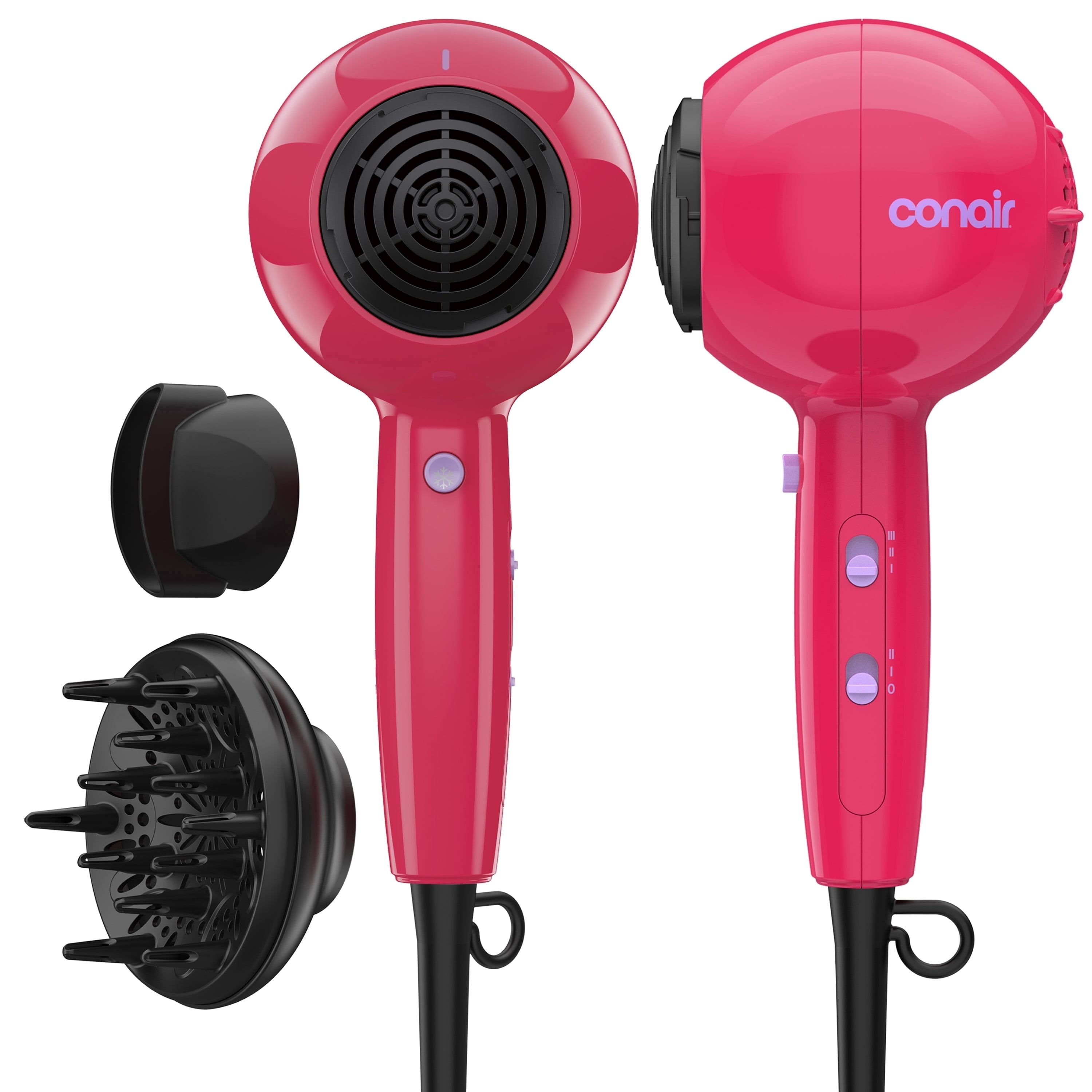 Conair Cake Pop Hair Dryer with Diffuser & Concentrator Attachments, Berry, 1 Count