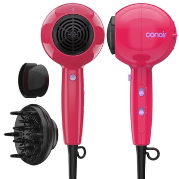 Conair Cake Pop Hair Dryer with Diffuser & Concentrator Attachments, Berry, 1 Count