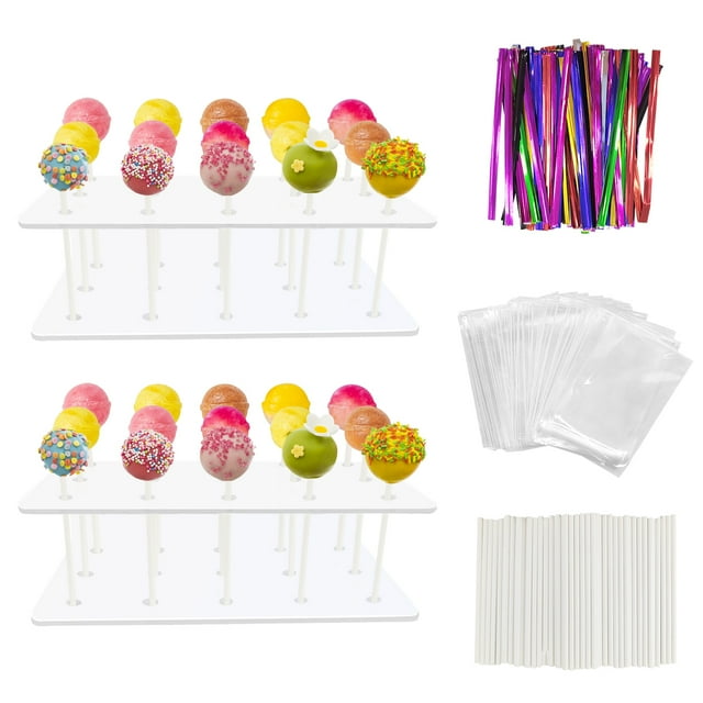 Cake Pop Kit 2 Pack Acryli Cakepop stand 15Hole,Including 100PCS Clear