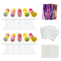 Cake Pop Kit 2 Pack Acrylic  Cakepop stand 15-Hole,Including 100PCS Clear Treats Bags,100 Lollipop Sticks and 100PCS Metallic Twist Ties for Candy Cake Pop Sticks Making Tools