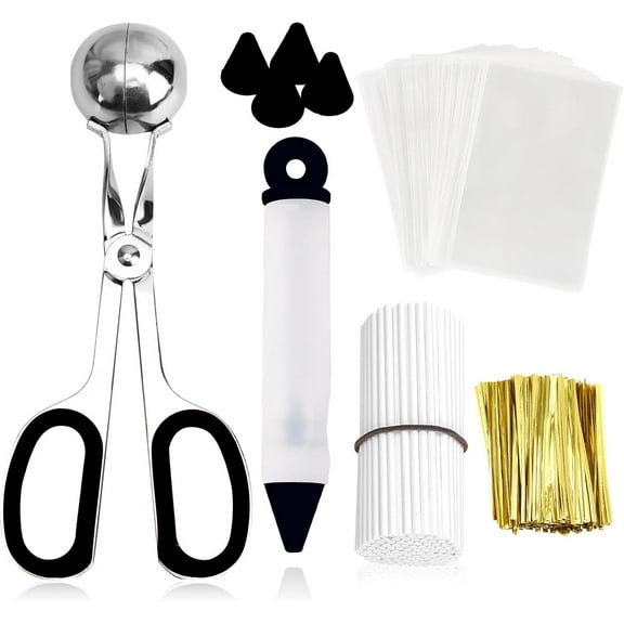 Cake Pop Kit, Including 100 Cake Pop Sticks and Wrappers, 100 Twist Ties, 1 Cake Pop Scooper and Decorating Pen, Cake Pops Making Tools for Lollipop, Candies, Chocolates and Cookies,black