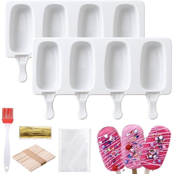 Cake Pop Mold Kit 2 Pack 8 Cavities with 100 Sticks 100 Bags and Brush