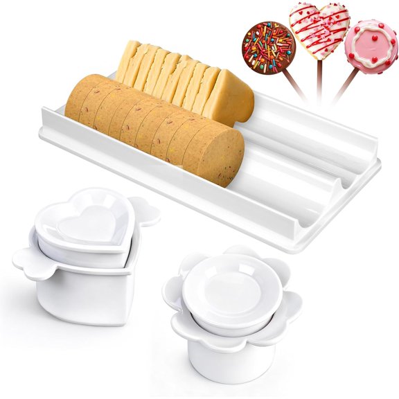 Cake Pop Mold Set with 8.7 Inch Double Tray, 1.75in Heart and Round Non-3D Printed Cake Pop Cutter and Pusher, Smooth and Easy Clean Surface, Baking Molds for Home Baking, Birthday Parties, Wedding