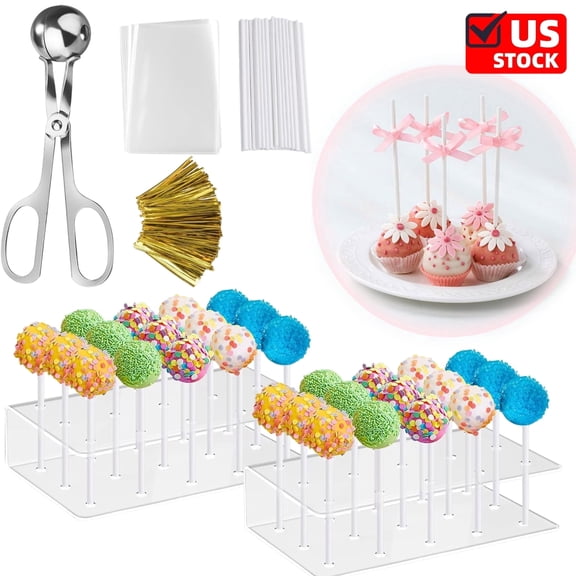 Cake Pop Stand,15 Holes Clear Cake Pops Display Holder,303PCS Cake Pop Sticks Kit, Candy Pop Holder,cake pop mold for Party,Wedding,Birthday