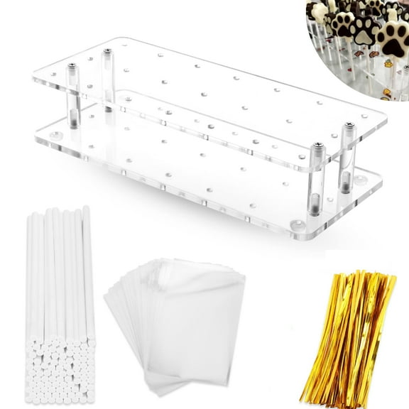 Cake Pop Stand, 21 Holes Clear Acrylic Cake Pop Kit with 300 PCS Cake Pop Sticks and Wrappers, Cake Pop Making Accessories for Weddings Birthday