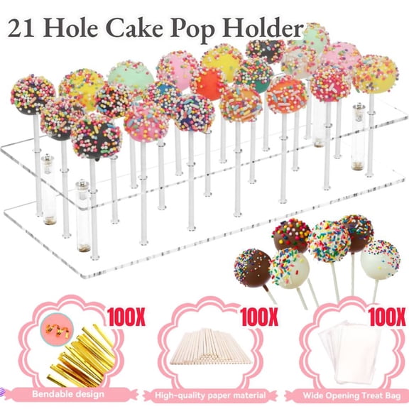 Cake Pop Stand,21Holes Clear Cake Pop Kit with Cake Pop Sticks and Wrappers