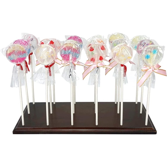Cake Pop Stand Display - 18 Hole Rustic Wood Lollipop Holder, Candy or Sucker Stand for Wedding, Baby Shower, Birthday Party - Fit 5/32" (4mm) Lollipop Sticks
