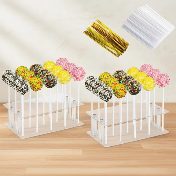 Cake Pop Stand with Sticks & Wrappers, 15 Holes Acrylic Cake Pops Holder Display, Clear Cake Pops Sticks Kit, Lollipop Hold Stand for Drying, Dessert Table, Party Supplies