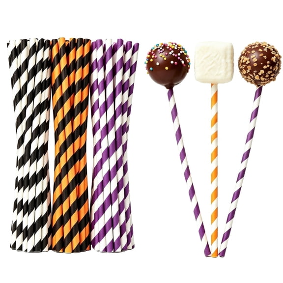 Cake Pop Sticks 200 Packs Lollipop Striped Paper Straws for Candy Decorations 7.75 inch