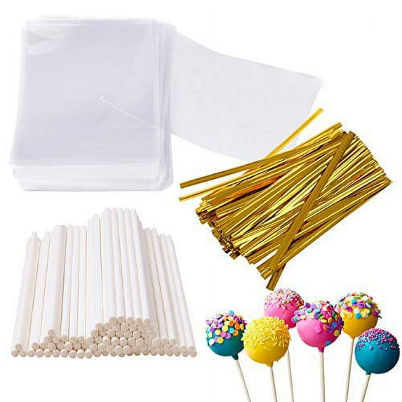 Cake Pops Making Tools,More Larger Than Other Lollipop Sticks and Clear Bags,Pack of 300