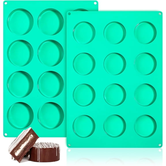 Cake Puck Mold Set 2 Different Sizes, 12-Cavity Silicone Molds for Chocolate Covered Desserts, Flat Cake Pop, BPA Free, 2Pcs