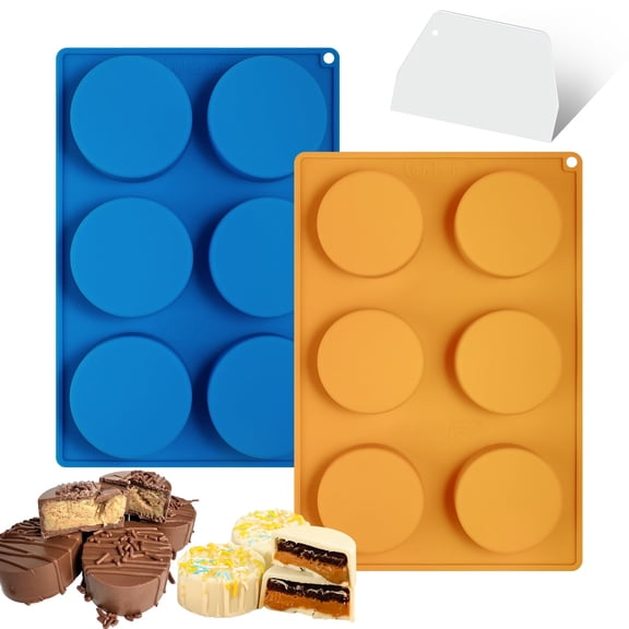 Cake Puck Mold Set 2 Different Sizes  Silicone Flat Pop Molds For Chocolate Covered Desserts- 2 & 1 Scraper